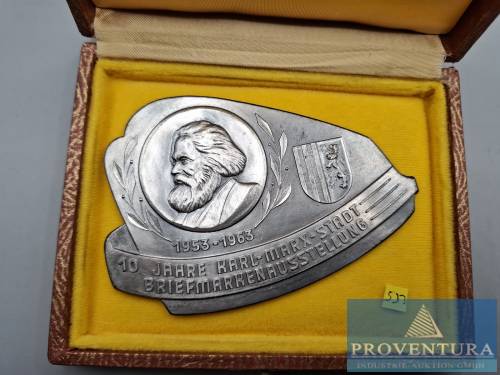 Medaille 10 Jahre Karl-Marx-Stadt Briefmarkensuasstellung Etui